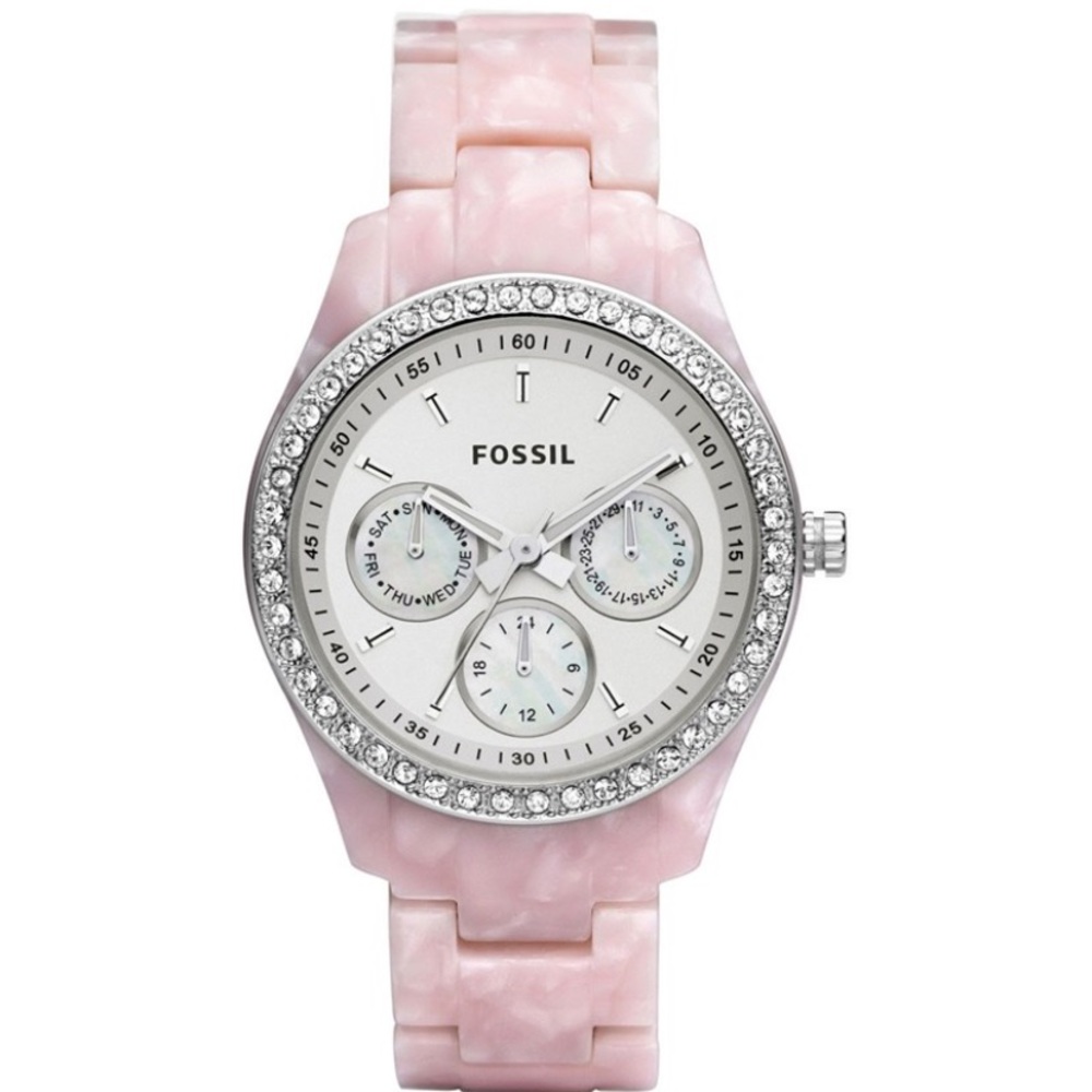 Fossil Blush and Silver Crystal Watch